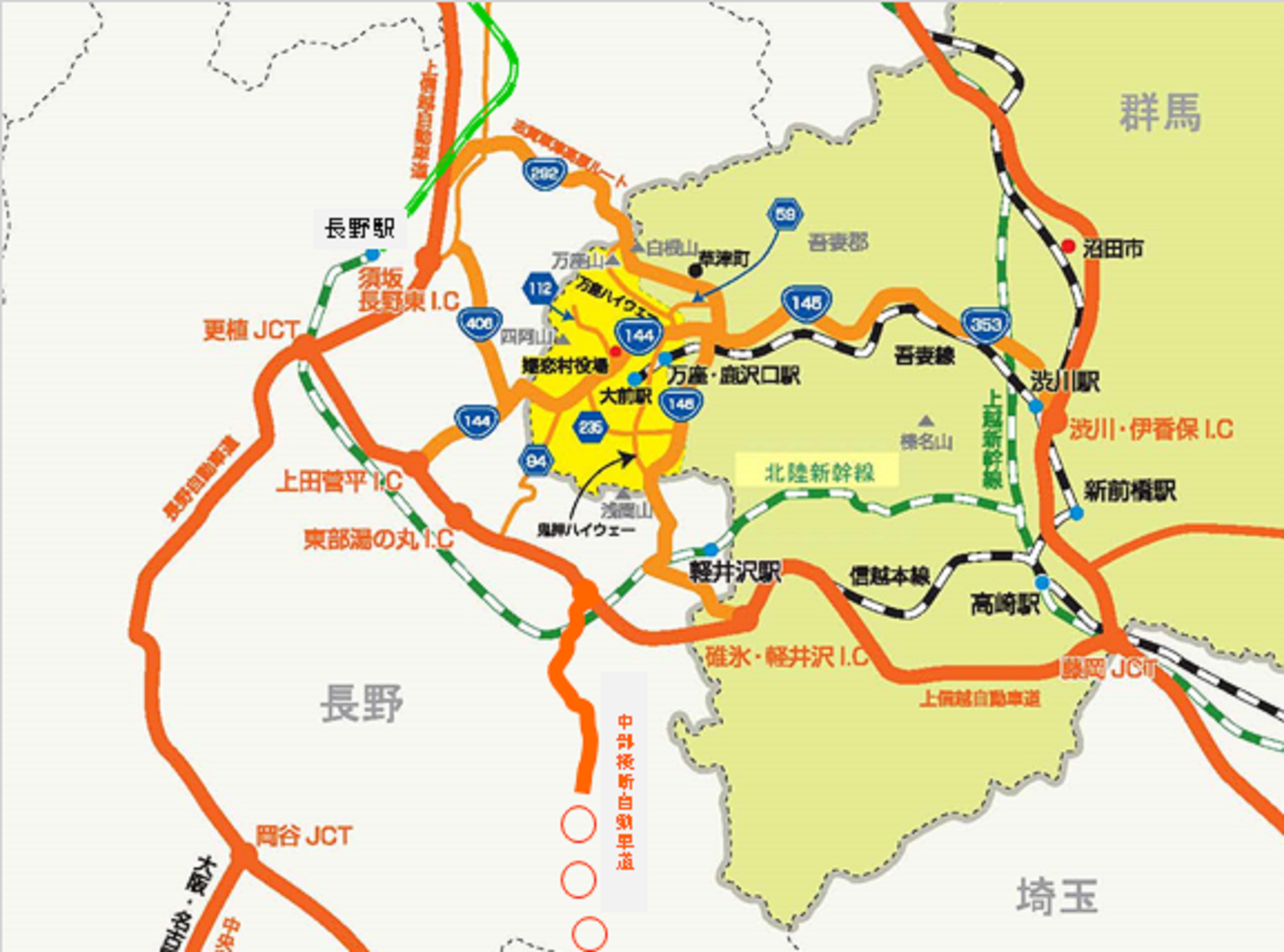 嬬恋村へのアクセスマップです
